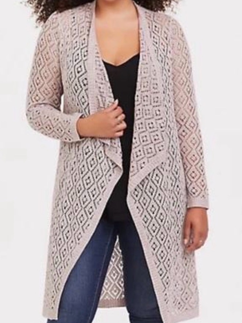 torrid Light Pink Diamond Lace Open-Front Long Cardigan
